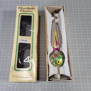 Christmas Classics Glass Finial Tree Topper Ornament Floral Made Romania Box